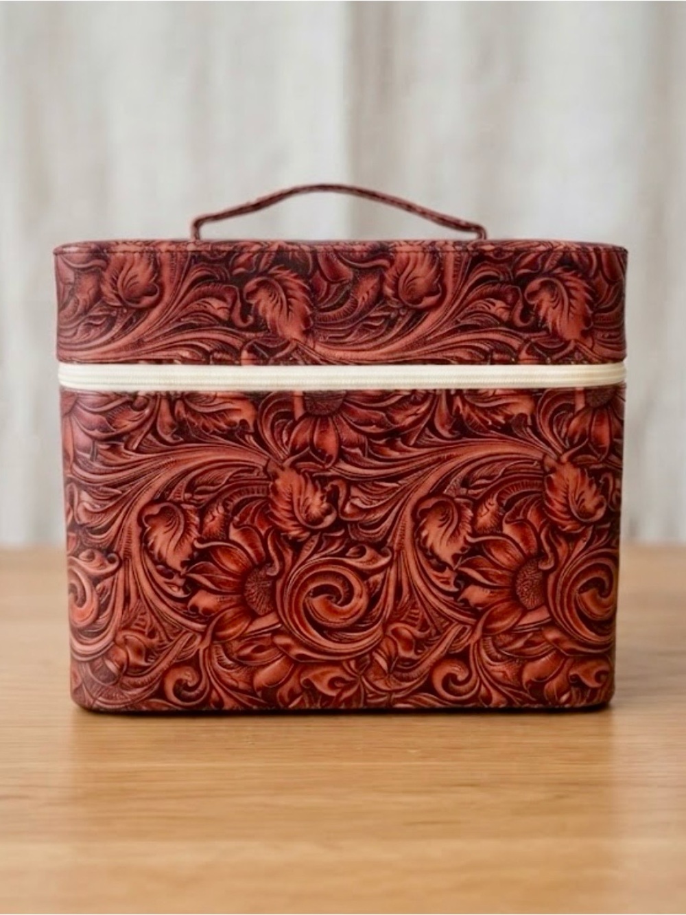 Vintage-Inspired Southwestern Floral Printed Vinyl Cantilever Makeup Train Case